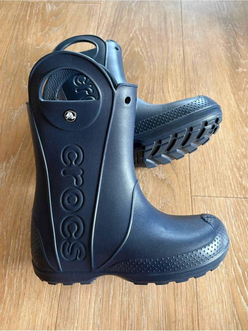 CROCS Kids' Navy Pull-On Handle Rain Boots Sz 3
